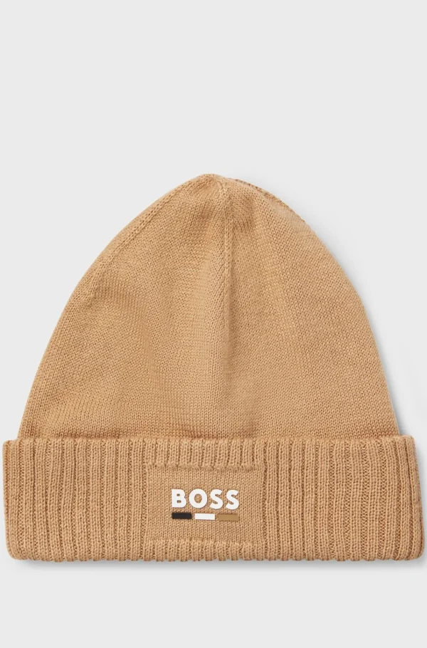 HUGO BOSS Strikket Hue Til Børn Med Logo Med Gummieffekt Brun Flash Sale