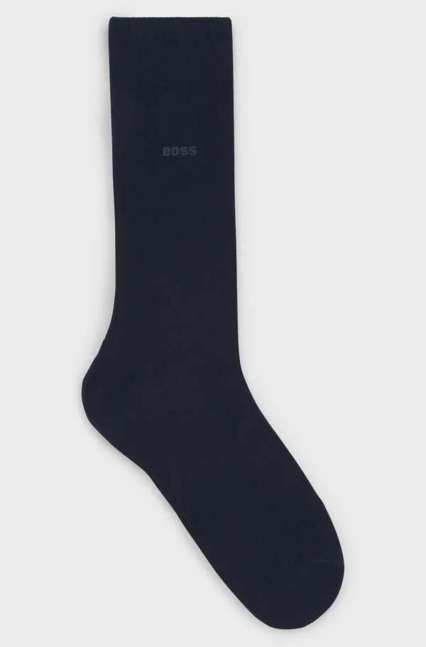 HUGO BOSS Strømper Med Logo I Almindelig Længde Fremstillet Af Kæmmet Bomuld Mørkeblå Clearance