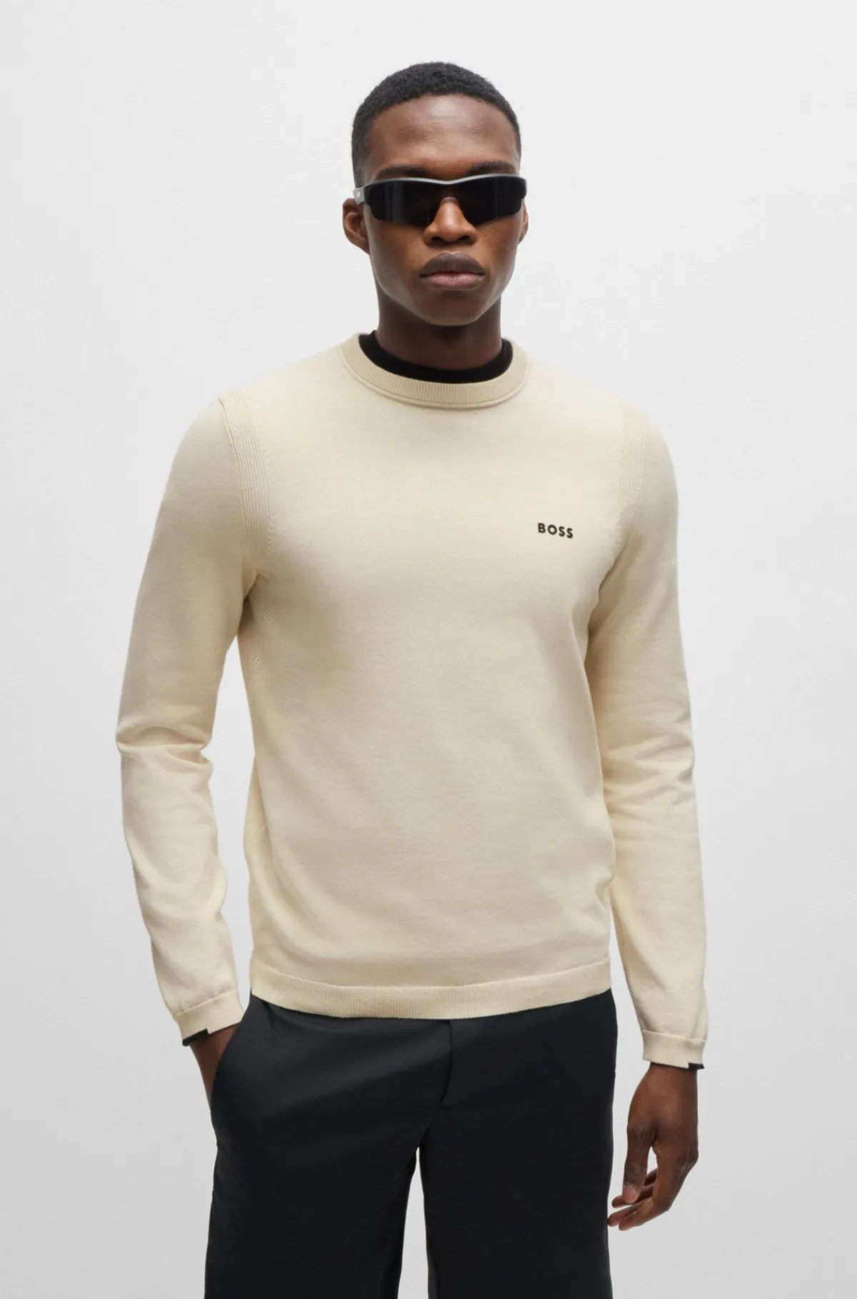 HUGO BOSS Sweater I Bomuldsblanding Med Regular Fit Og Logoprint Naturlig Discount