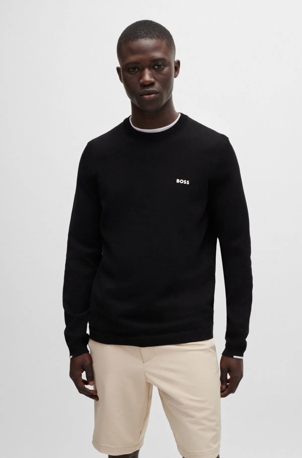 HUGO BOSS Sweater I Bomuldsblanding Med Regular Fit Og Logoprint Sort Cheap