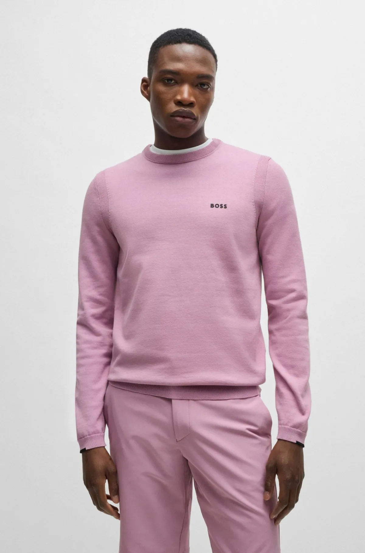 HUGO BOSS Sweater I Bomuldsblanding Med Regular Fit Og Logoprint Lyslilla Store