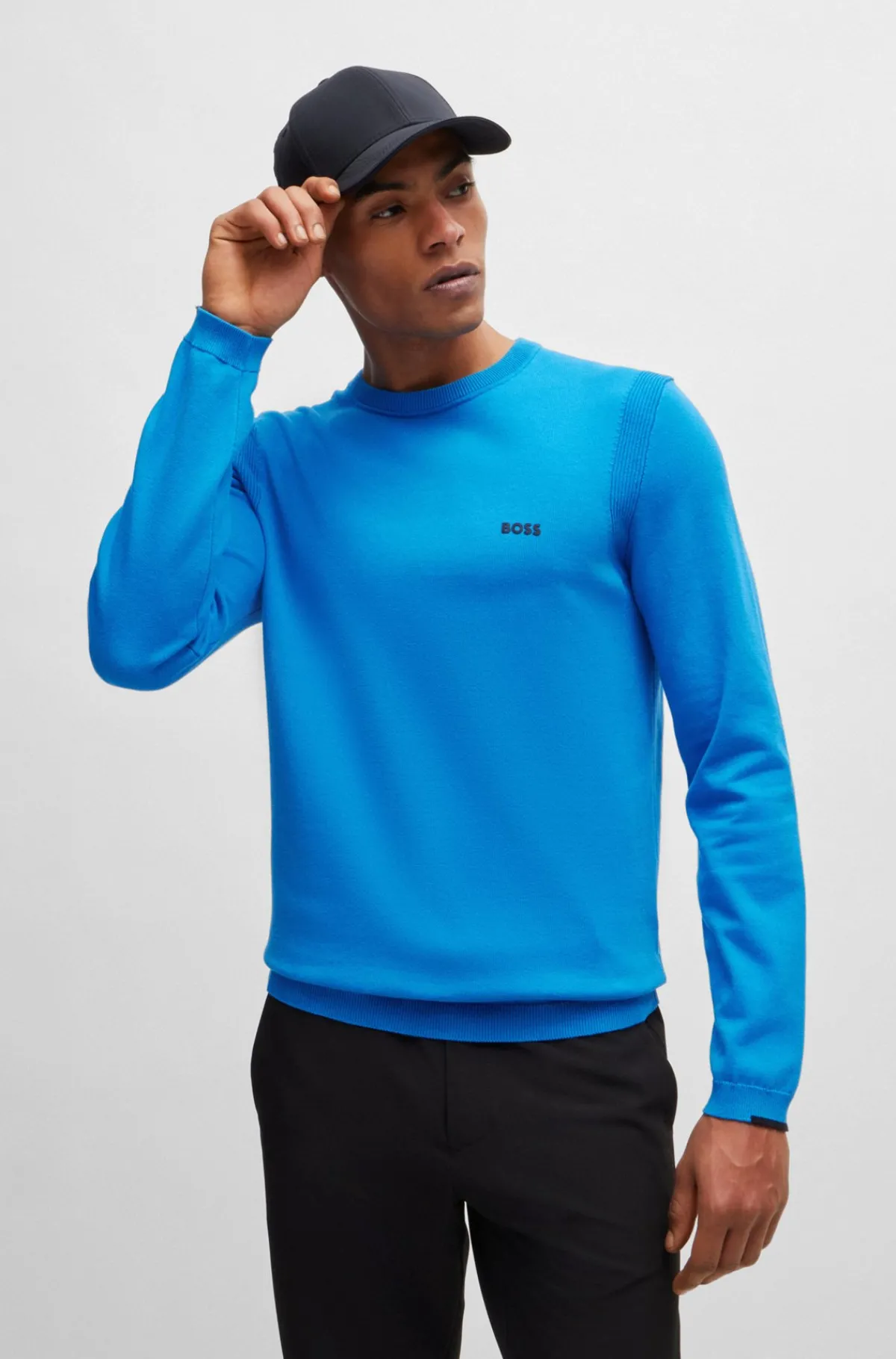 HUGO BOSS Sweater I Bomuldsblanding Med Regular Fit Og Logoprint Blå Shop