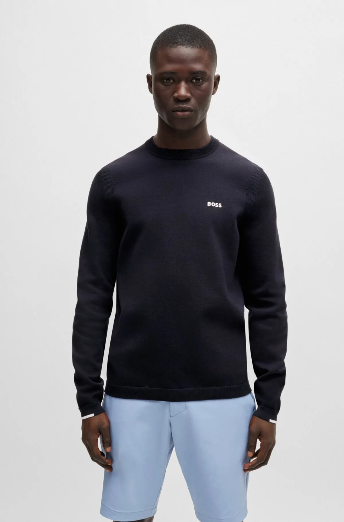 HUGO BOSS Sweater I Bomuldsblanding Med Regular Fit Og Logoprint Mørkeblå Fashion