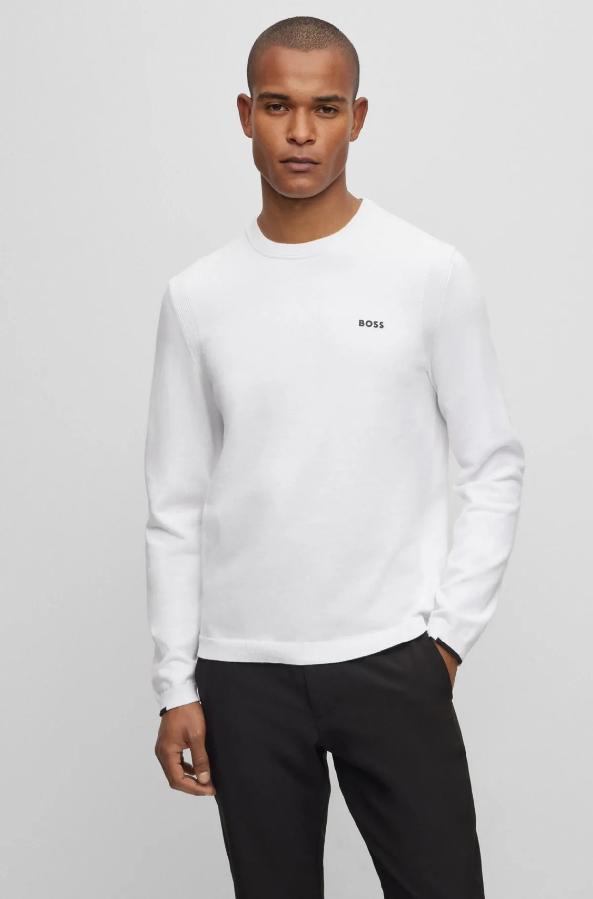 HUGO BOSS Sweater I Bomuldsblanding Med Regular Fit Og Logoprint Hvid Hot