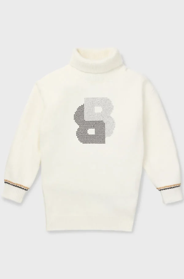 HUGO BOSS Sweaterkjole Til Børn Med Rullekrave Og Dobbelt B-monogram I Rhinsten Hvid Online