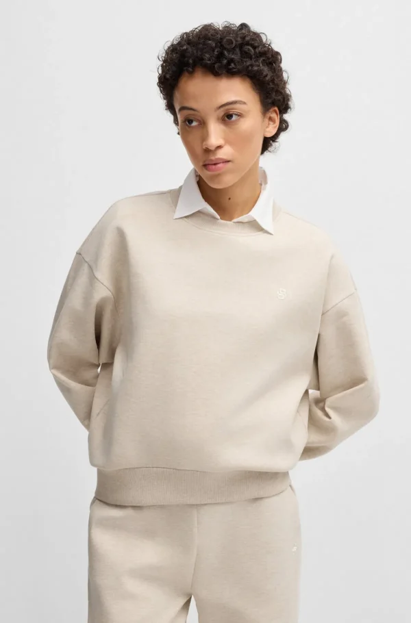 HUGO BOSS Sweatshirt Af Bomuldsblanding Med Dobbelt B-monogram Naturlig Shop