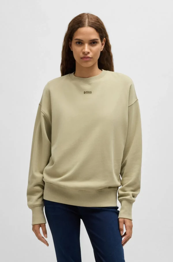 HUGO BOSS Sweatshirt I Bomuld Med Oversize Fit Og Logo Kaki Shop