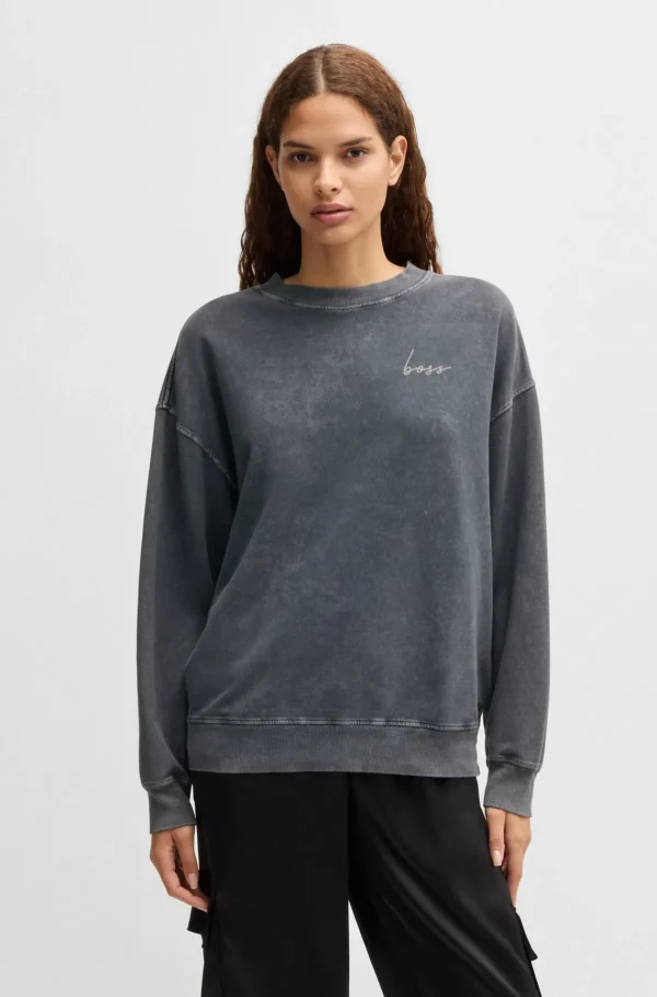 HUGO BOSS Sweatshirt I Bomuld Med Stræk Og Logodetaljer Mørkegrå Store
