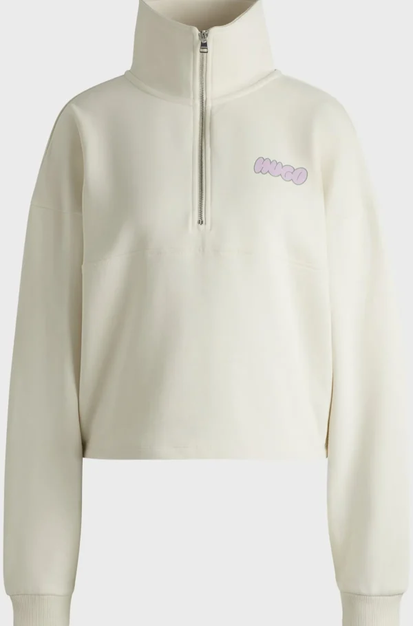 HUGO BOSS Sweatshirt I Bomuldsfrotté Med Sæsoninspireret Logografik Naturlig Flash Sale