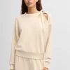 HUGO BOSS Sweatshirt Med Bindebånd I Halsen Og Håndskrevet Logo Lys beige Sale