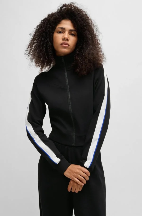 HUGO BOSS Sweatshirt Med Lynlås I Bomuld Med Stræk Og Logobånd Sort Cheap