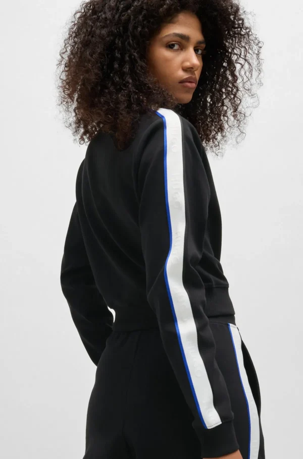HUGO BOSS Sweatshirt Med Lynlås I Bomuld Med Stræk Og Logobånd Sort Cheap