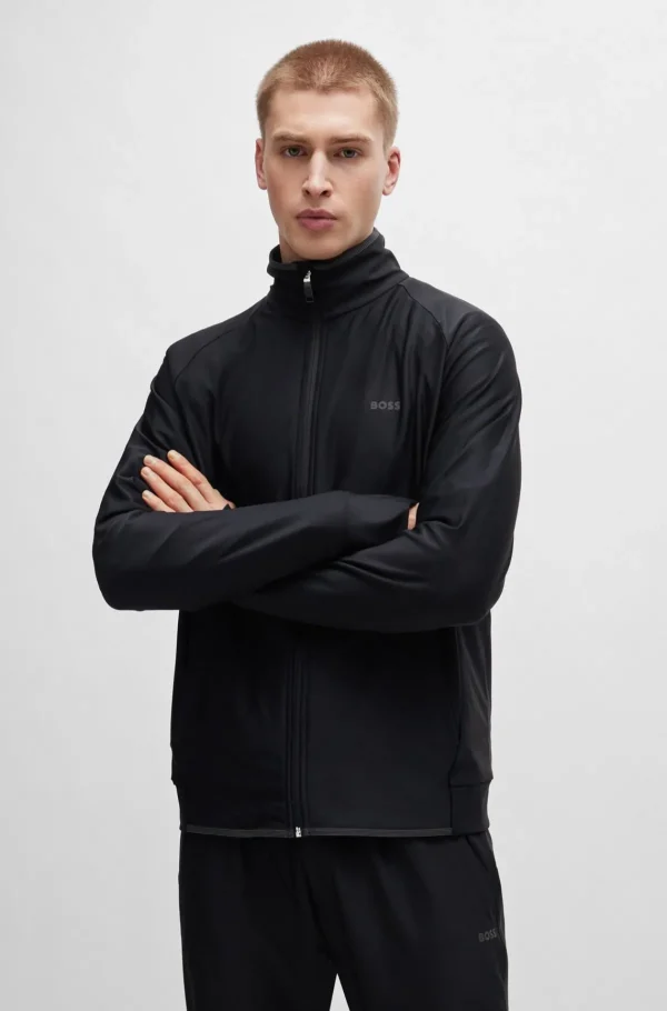 HUGO BOSS Sweatshirt Med Lynlås Og Dekorativt, Reflekterende Logo Sort Sale