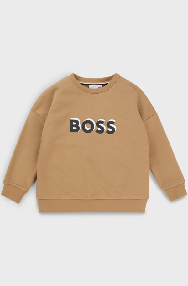 HUGO BOSS Sweatshirt Til Børn I Fleece Med Logoprægning Brun Flash Sale