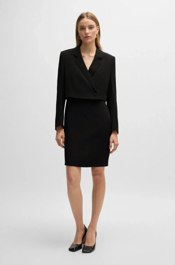 HUGO BOSS Tailored Kjole I Mat Stof Sort Cheap