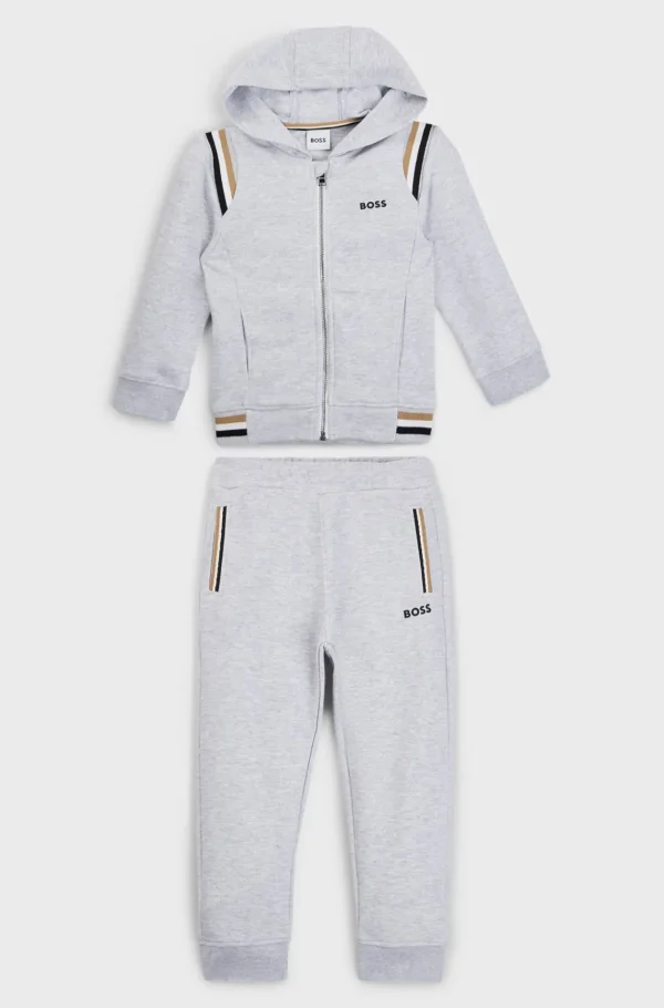 HUGO BOSS Tracksuit Til Børn I Bomuldsblanding Med Signaturstriber Og Logoer Lysegrå Cheap