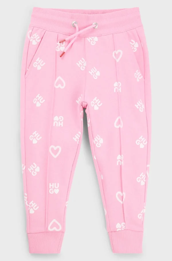 HUGO BOSS Tracksuit-bukser I Bomuldsblanding Med Hjerter Og Logoer Til Børn Pink Clearance