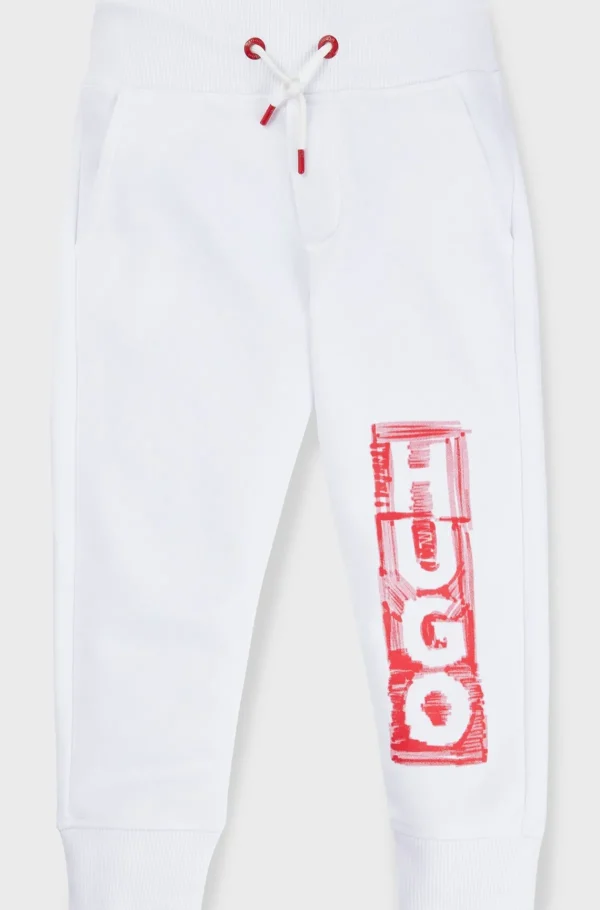 HUGO BOSS Tracksuit-bukser I Fleece Med Logo I Tusch-stil Til Børn Hvid New