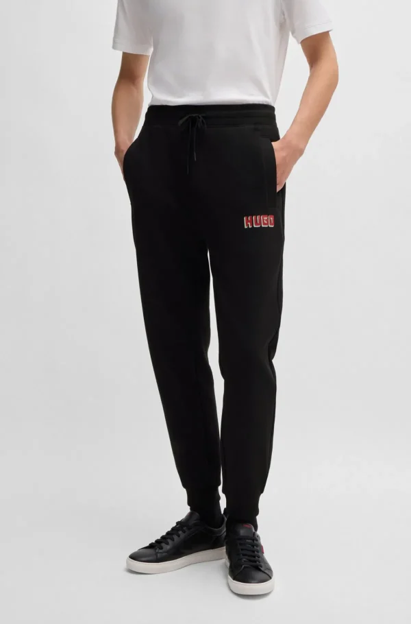 HUGO BOSS Tracksuit-bukser Med Logoprint I Bomuldsfrotté Sort New