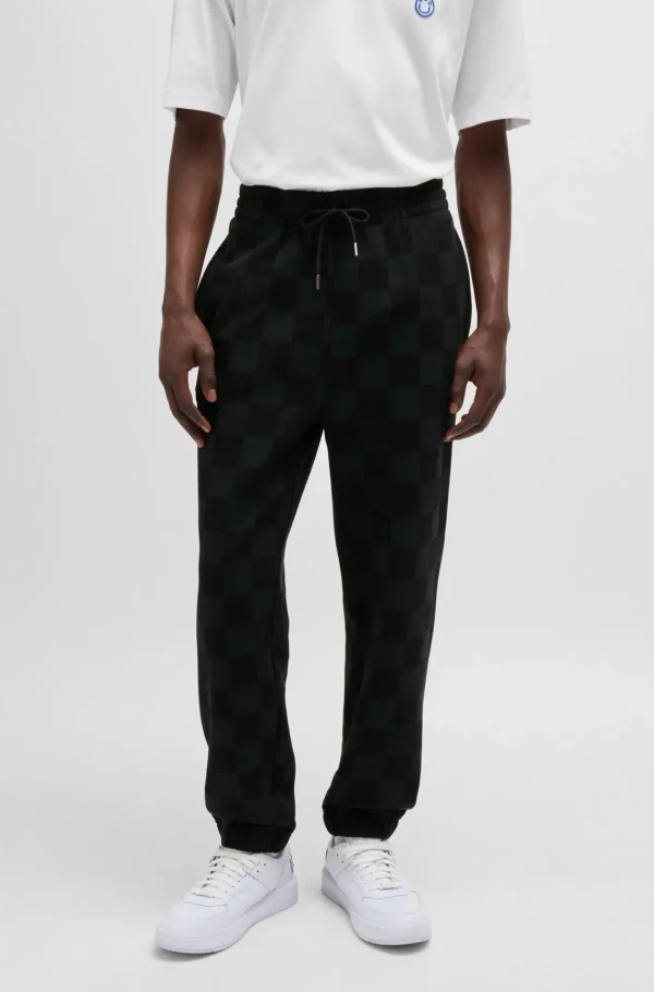 HUGO BOSS Tracksuit-bukser Med Loose Fit Og Skakternet Print Sort Best