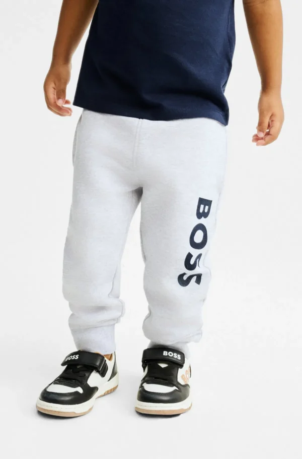 HUGO BOSS Tracksuit-bukser Til Børn I Fleece Med Lodret Logoprint Lysegrå New