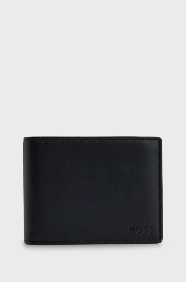 HUGO BOSS Trefoldet Læderpung Med Præget Logo Og Møntlomme Sort Discount