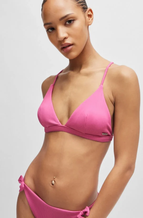 HUGO BOSS Trekantsbikinitop I Ribstof Med Sløjfedetalje Pink Outlet