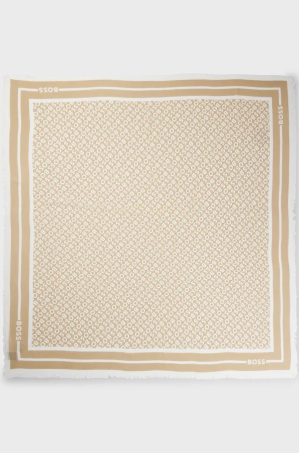 HUGO BOSS Tørklæde I Modal Og Silke Med Logoprint Beige Store