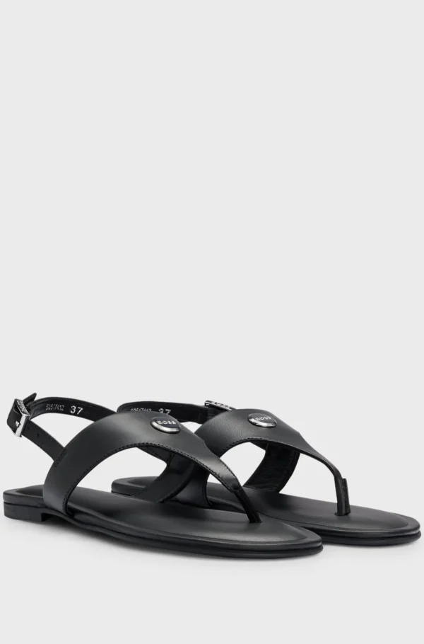 HUGO BOSS Tåsandaler I Nappalæder Med Ankelrem Med Spænde Sort Sale