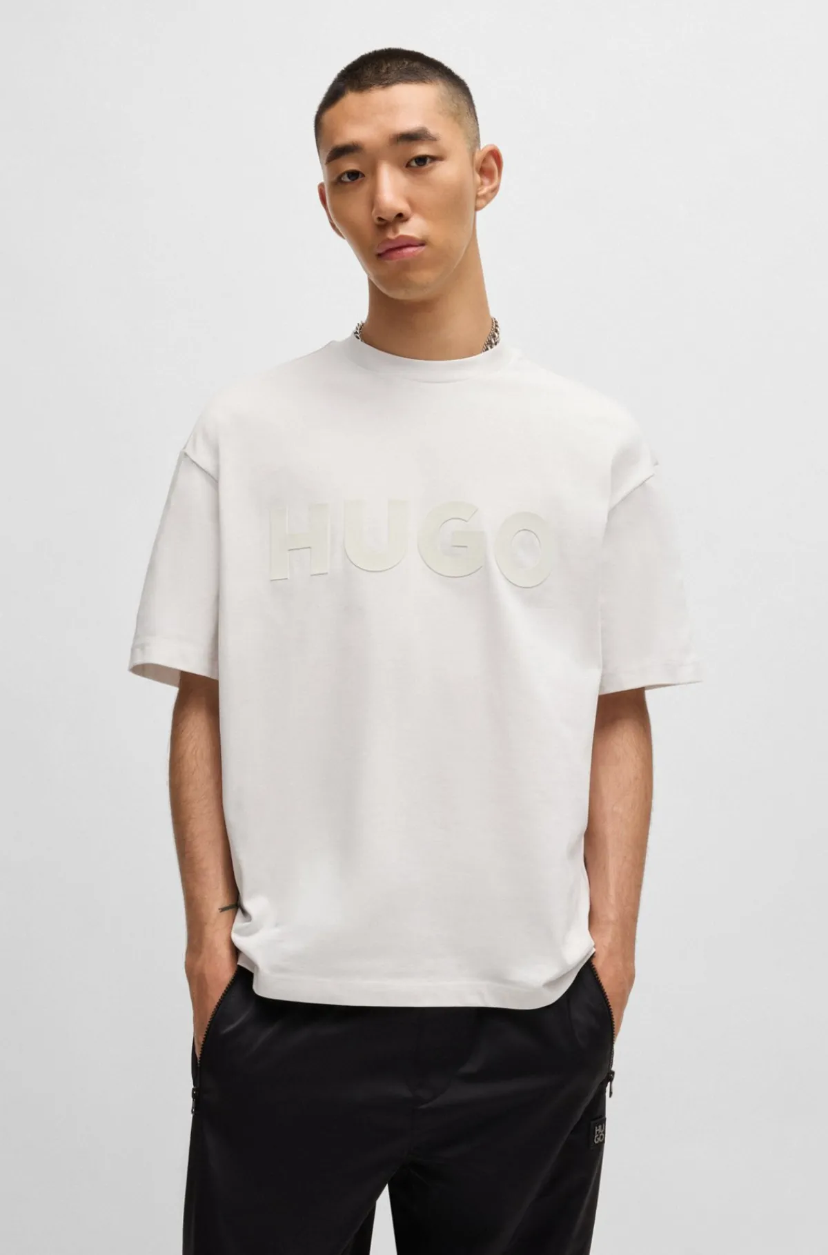 HUGO BOSS T-shirt I Bomuldsjersey Med Tone-i-tone-logo Hvid Sale