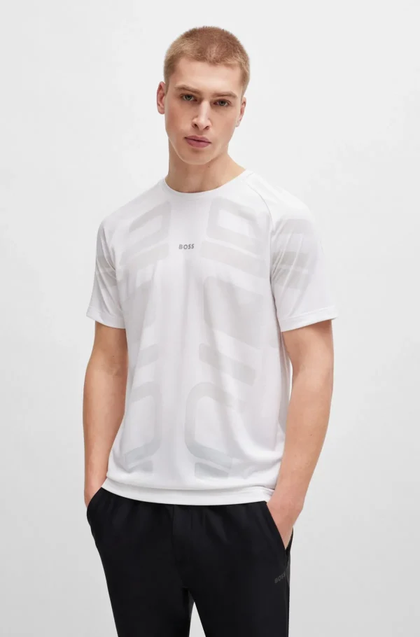 HUGO BOSS T-shirt I Performance-jacquard Med Dekorativt Reflekterende Logo Hvid Best