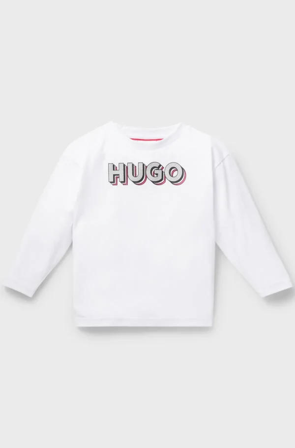 HUGO BOSS T-shirt Med Lange ærmer Til Børn I Bomuld Med Glitterlogo Hvid Cheap