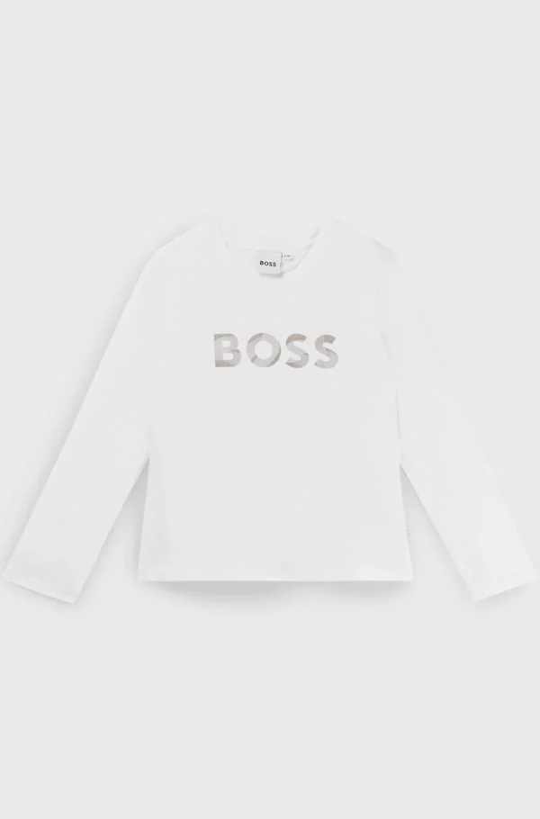 HUGO BOSS T-shirt Med Lange ærmer Til Børn Med Signaturstribede Detaljer Hvid Shop