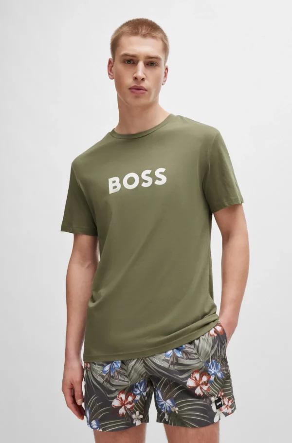 HUGO BOSS T-shirt Med Regular Fit I Bomuldsjersey Med SPF 50+ Kaki Shop