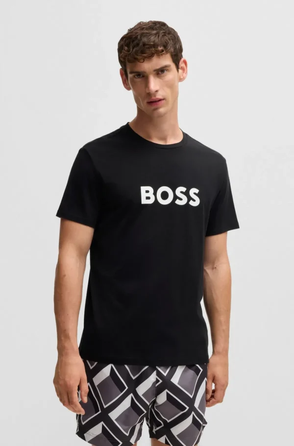 HUGO BOSS T-shirt Med Regular Fit I Bomuldsjersey Med UV-beskyttelse På Faktor 50+ Sort Cheap
