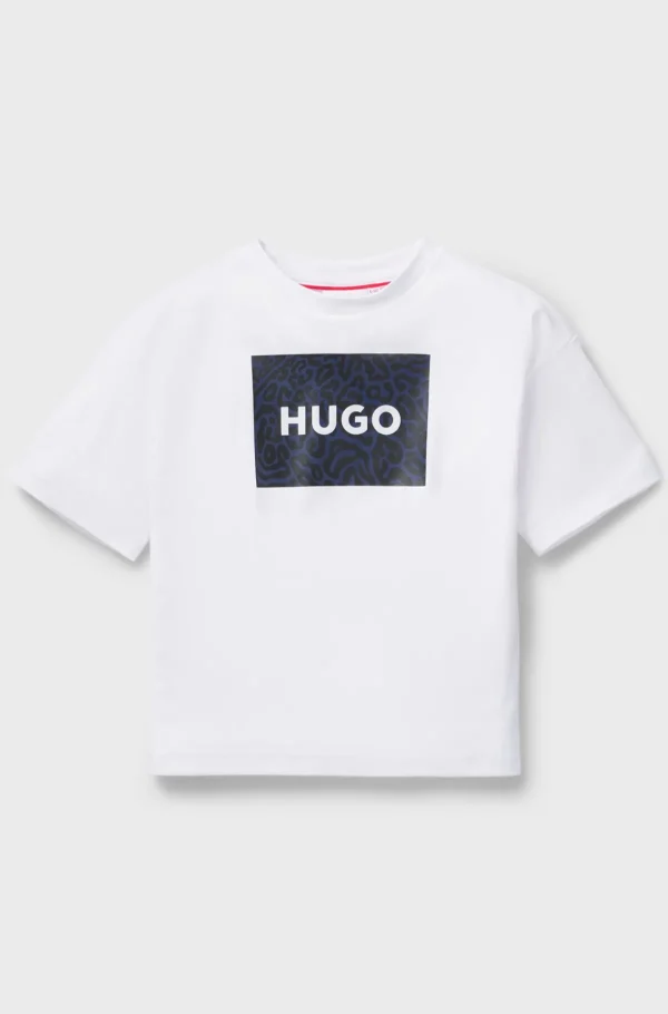 HUGO BOSS T-shirt Til Børn Af Bomuld Med Firkantet Logo Med Dyreprint Mønstret Hot