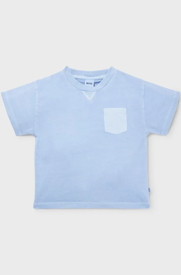 HUGO BOSS T-shirt Til Børn I Bomuld Med Broderet Logo Og Falmet Effekt Lyseblå Fashion