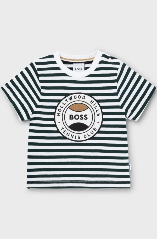 HUGO BOSS T-shirt Til Børn I Bomuld Med Striber Og Logo Mønstret Cheap