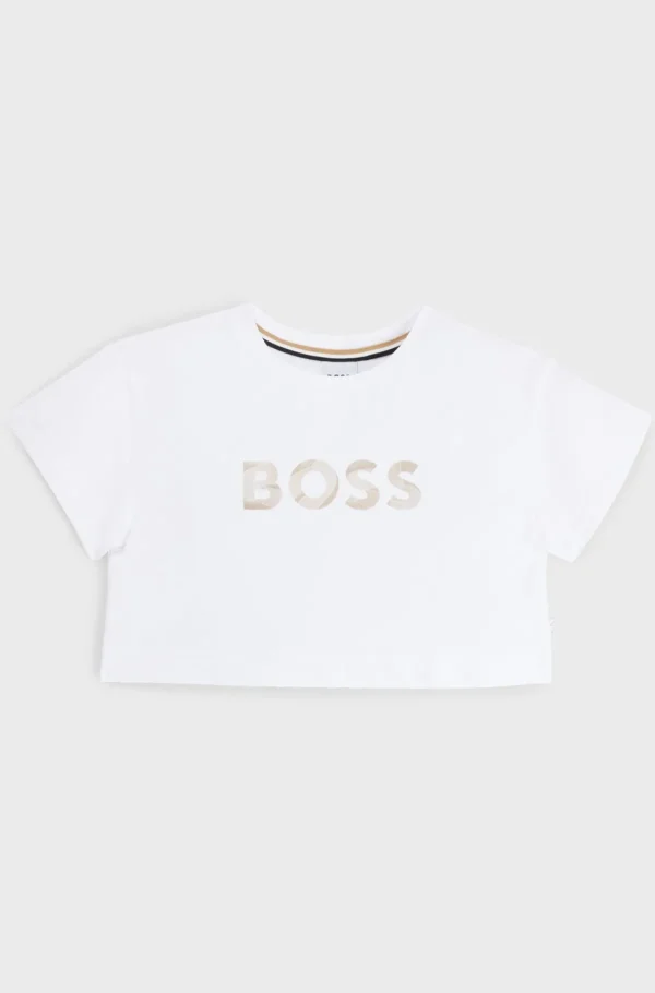 HUGO BOSS T-shirt Til Børn I Bomuld Med Stræk Med Metallisk Logoprint Hvid Shop
