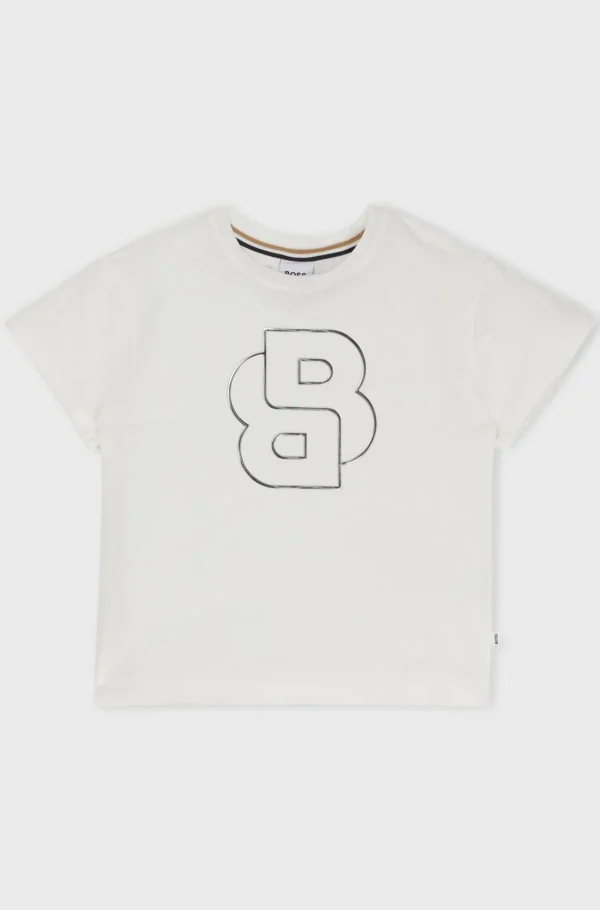 HUGO BOSS T-shirt Til Børn I Bomuld Med Stræk Og Dobbelt B-monogram Hvid Fashion