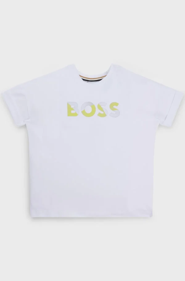 HUGO BOSS T-shirt Til Børn I Bomuld Med Stræk Og Glansfuldt Logoprint Hvid Sale