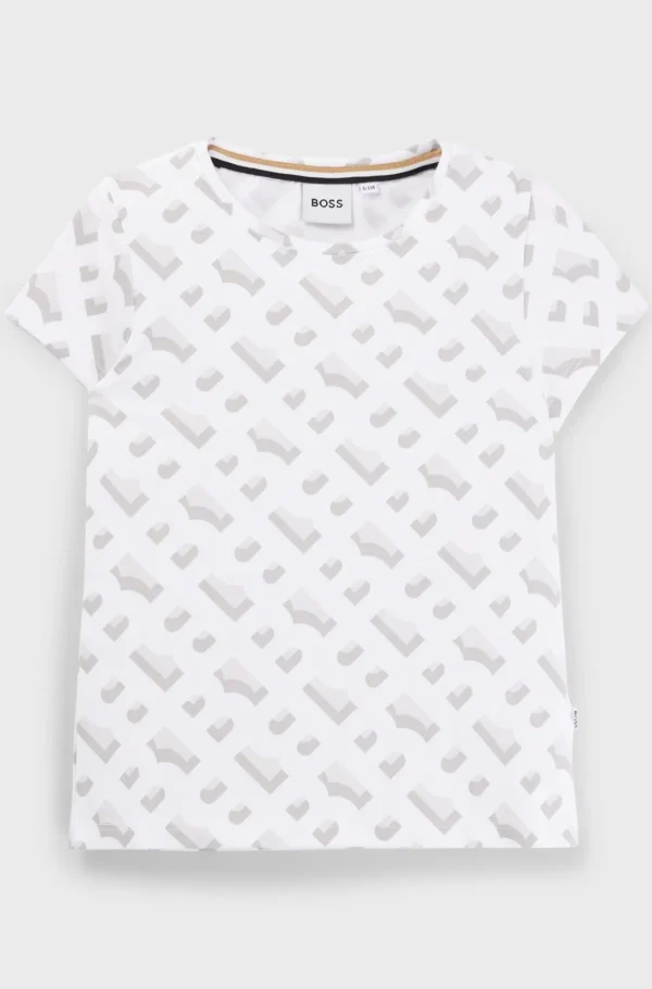 HUGO BOSS T-shirt Til Børn I Bomuld Med Stræk Og Monogrammønster Hvid Clearance