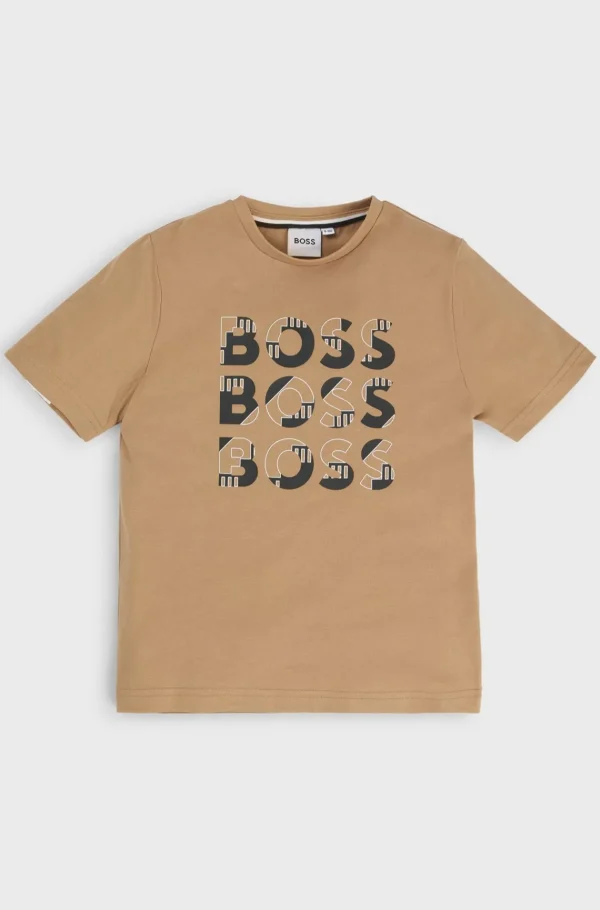 HUGO BOSS T-shirt Til Børn I Bomuld Med Tre Gange Logoprint Brun Cheap