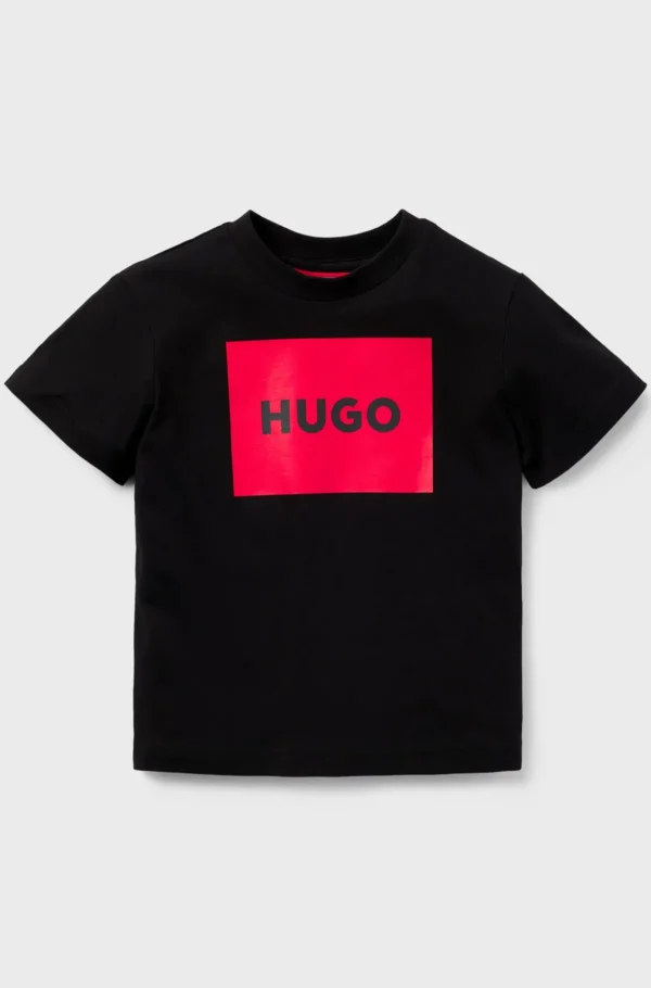 HUGO BOSS T-shirt Til Børn I Bomuldsjersey Med Firkantet Logoprint Sort Clearance