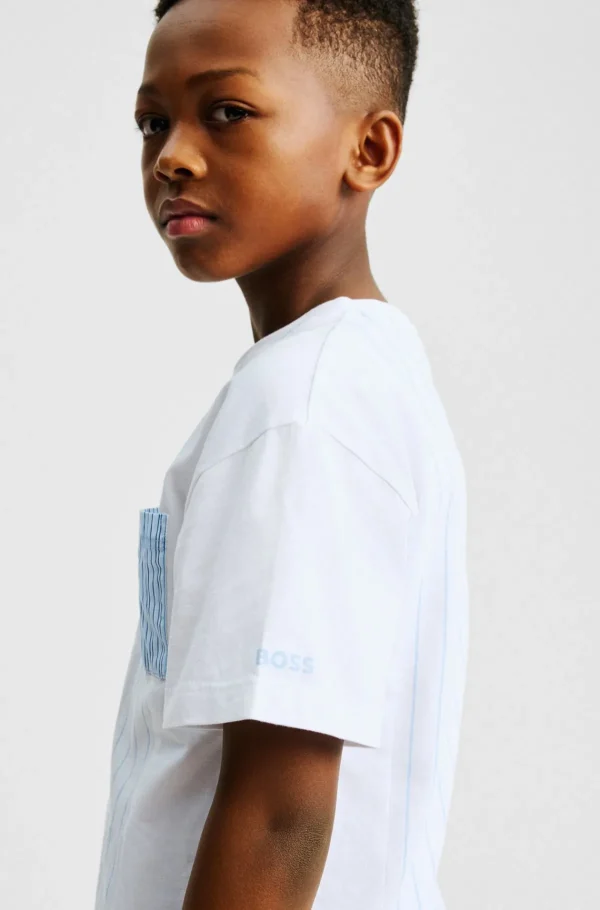 HUGO BOSS T-shirt Til Børn Med Loose Fit I Stribet Og Ensfarvet Bomuld Hvid Cheap