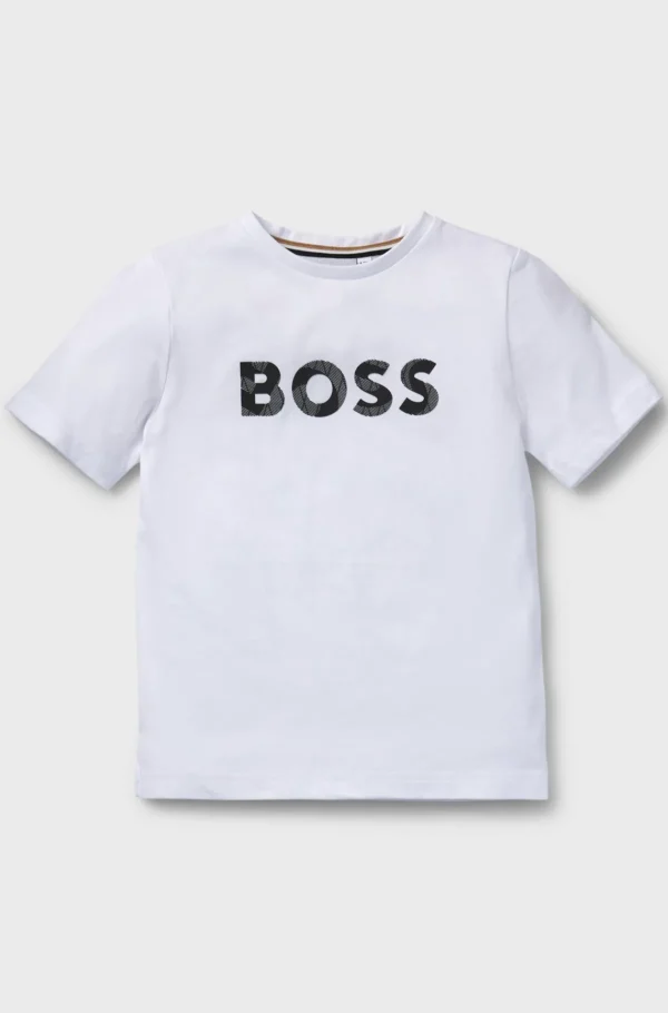HUGO BOSS T-shirt Til Børn Med Regular Fit I Bomuld Med Logoprint Hvid Outlet