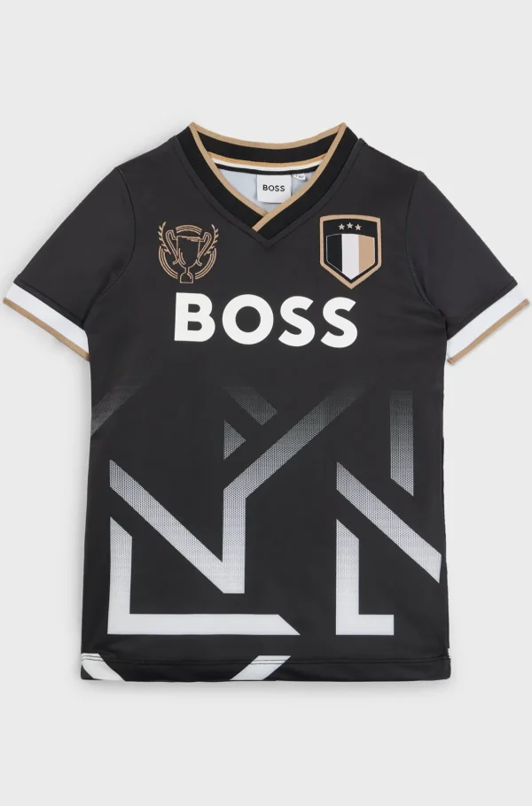 HUGO BOSS T-shirt Til Børn Med V-hals Og Gradueret Motiv Sort Sale