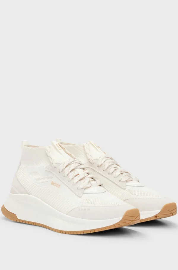 HUGO BOSS TTNM EVO-sneakers Med Mellemhøj Krave Og Strikket Overdel Naturlig Cheap