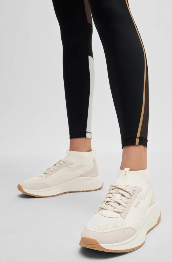 HUGO BOSS TTNM EVO-sneakers Med Mellemhøj Krave Og Strikket Overdel Naturlig Cheap