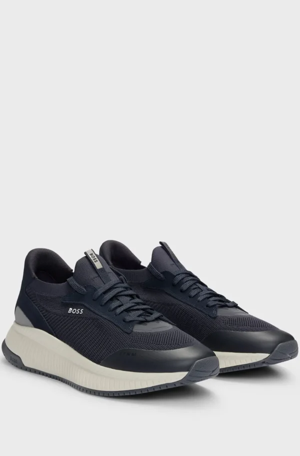 HUGO BOSS TTNM EVO-sneakers Med Strikket Overdel Mørkeblå Sale